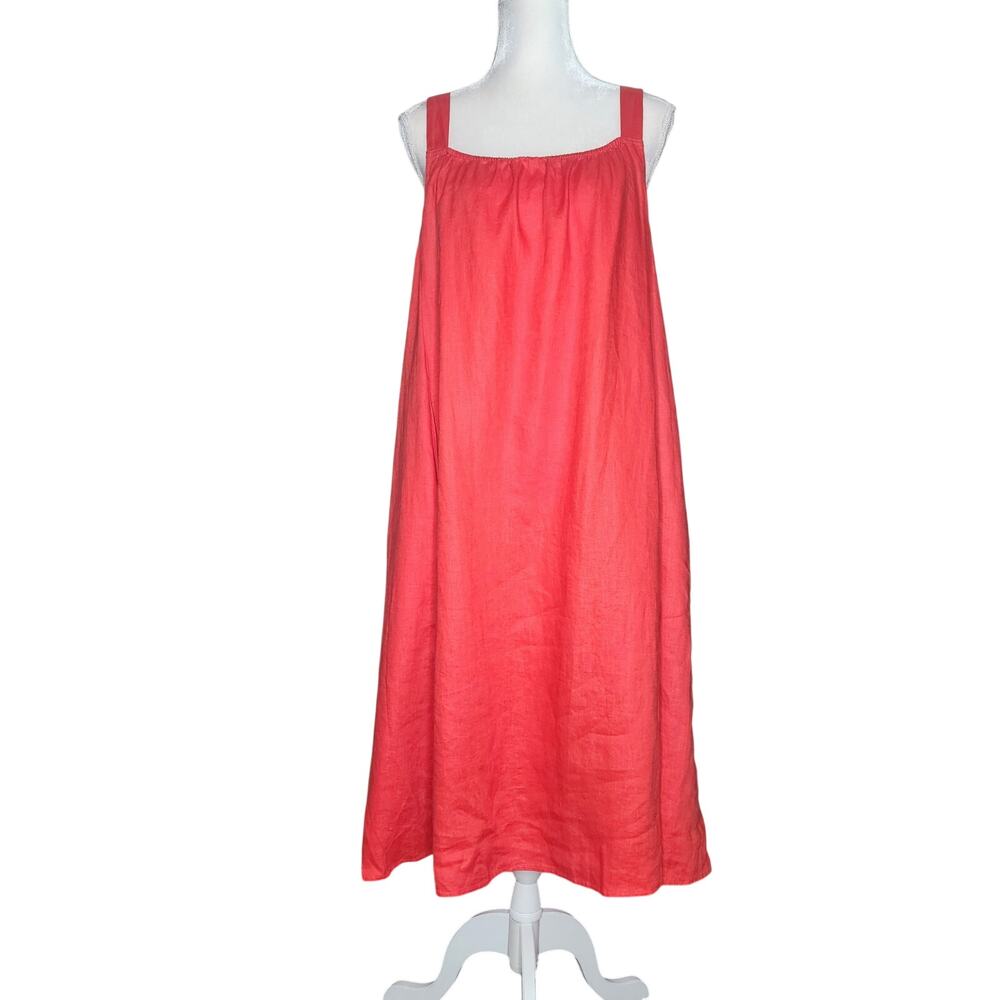 Eileen Fisher Red Orange Organic Linen Cami Dress Women's Size Large